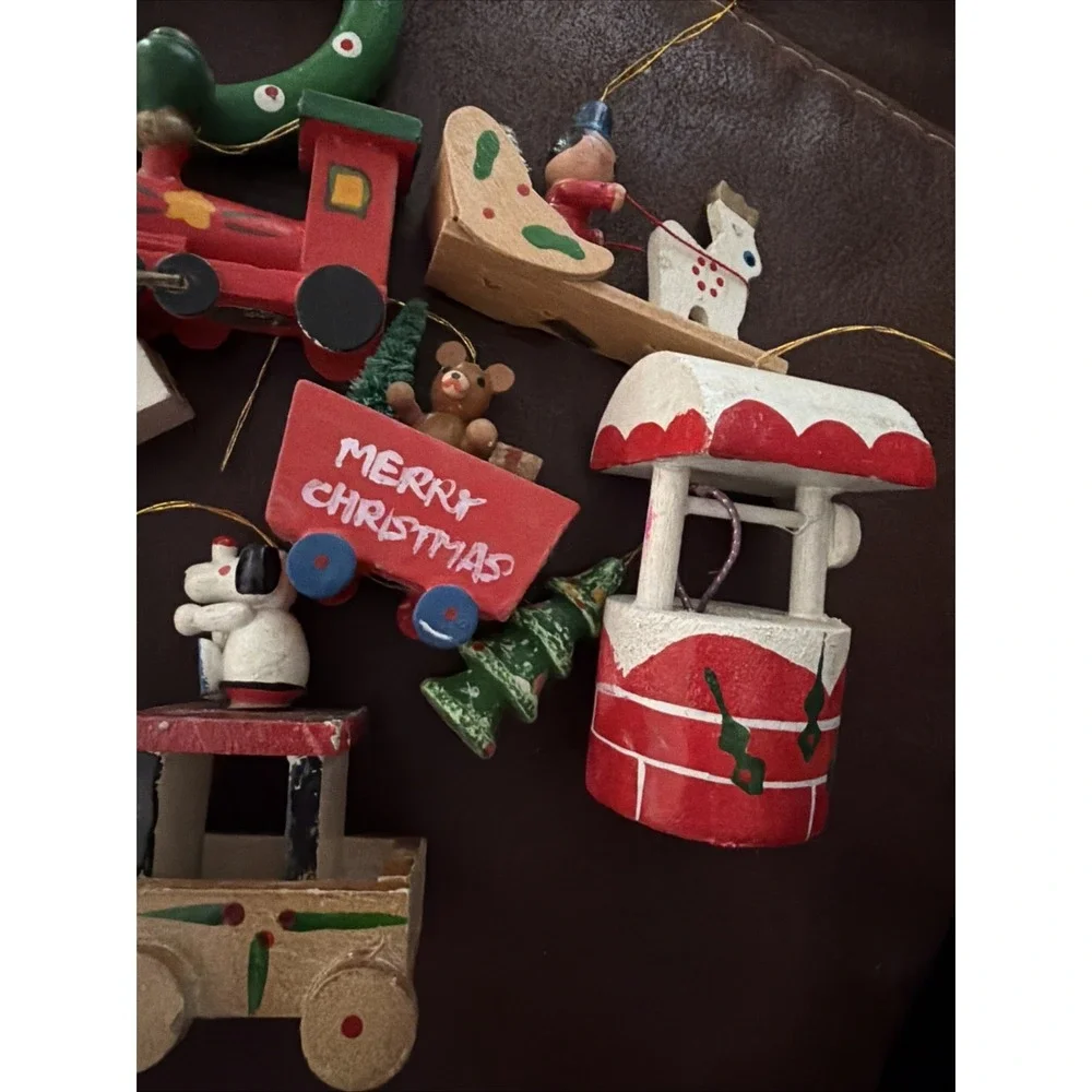 Vintage Wooden Christmas Ornaments Made in Taiwan Set of 10